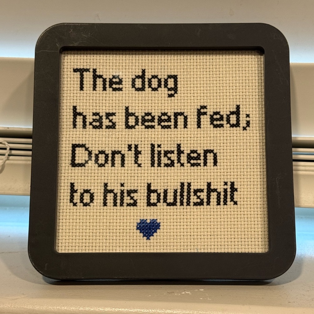 Funny Dog Cross Stitch Sign Framed | Sarcastic Dog Lover Decor Grannycore